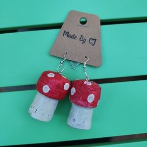 Upcycled cork mushroom earrings